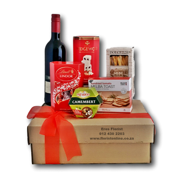 hamper with wine and goodies