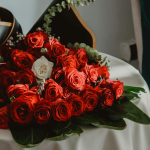 A custom rose bouquet with a single white rose