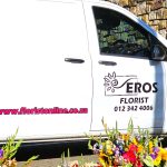 Eros Florist delivery van loading flower arrangements in Pretoria